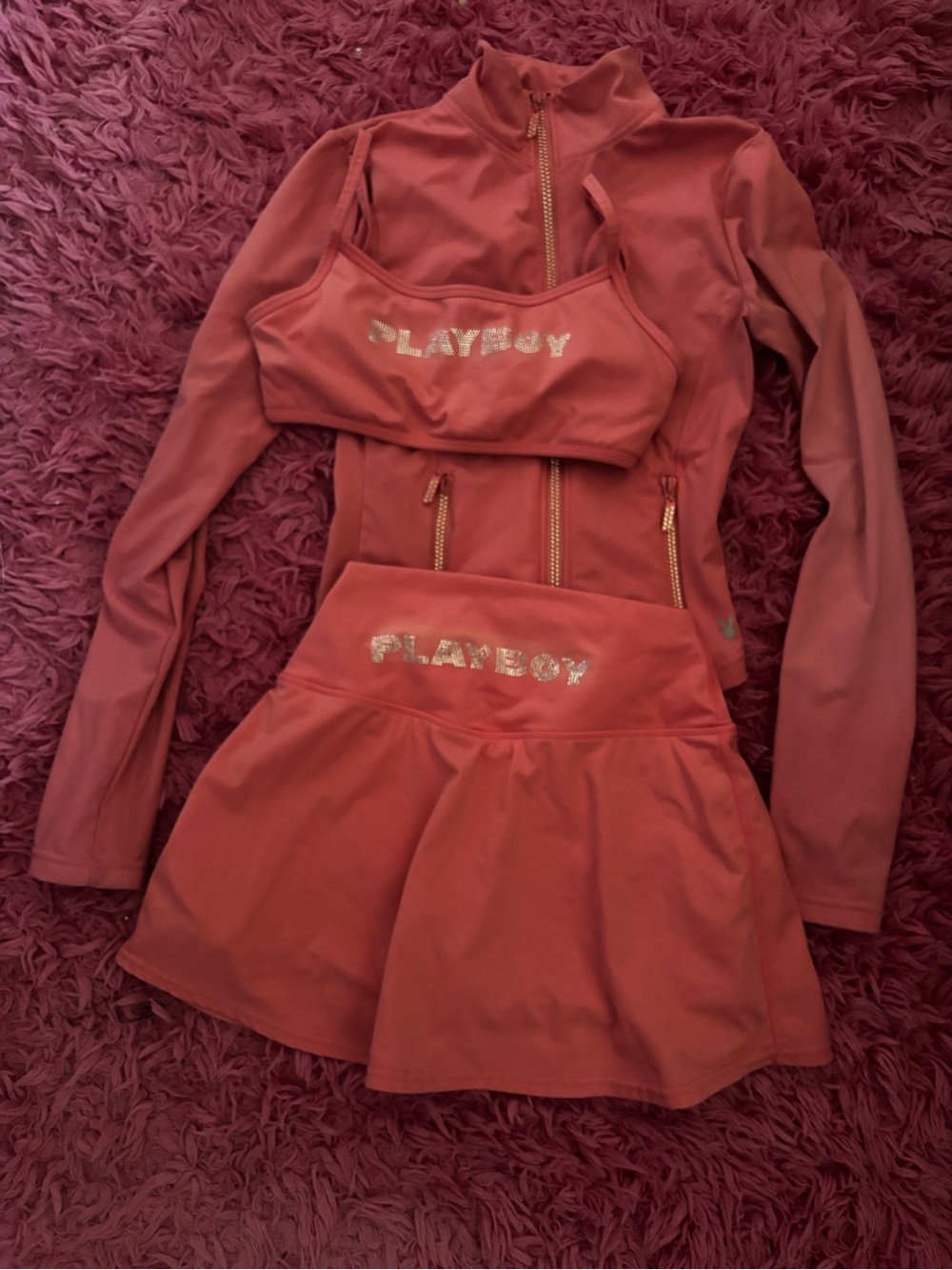 PLAYBOY Coral Pink Three-Piece Active Set